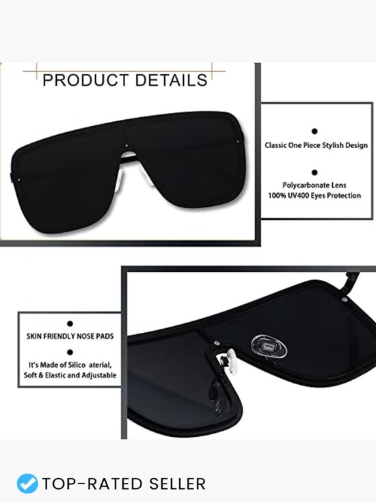 Oversized Rimless Square Sunglasses Flat Top Shield UV400 Protection Metal Frame main image 5